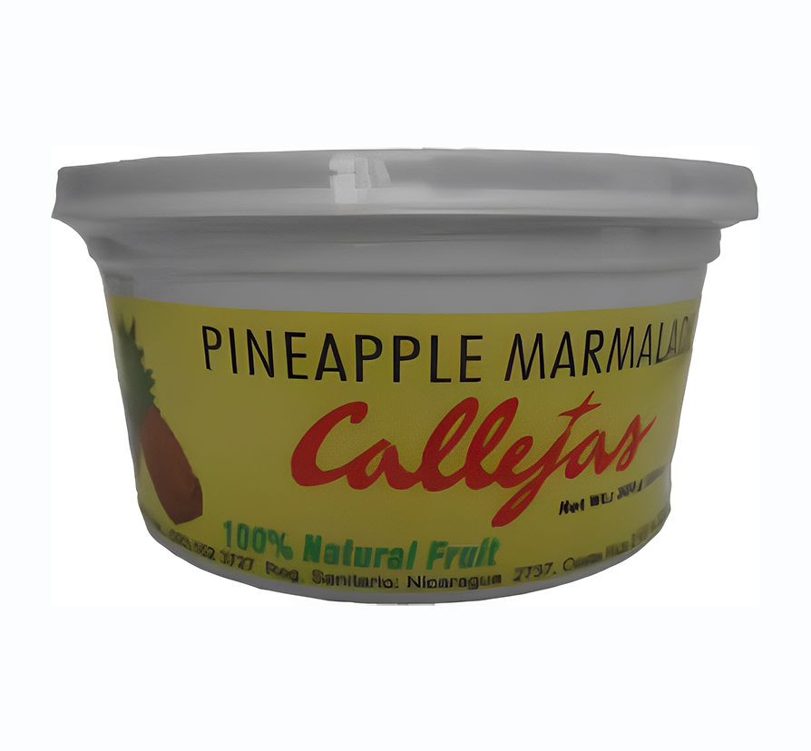 Pineapple marmalade jar with yellow label.