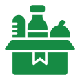 Green icon of groceries in a box.
