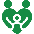 Green family heart symbol on black background.